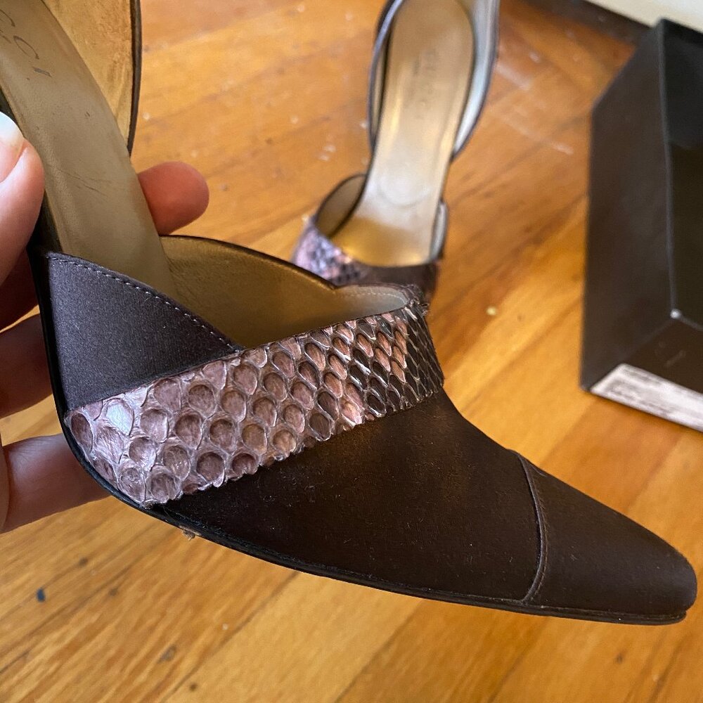 Vintage Gucci Python Satin Pumps Python Heels Siz… - image 3